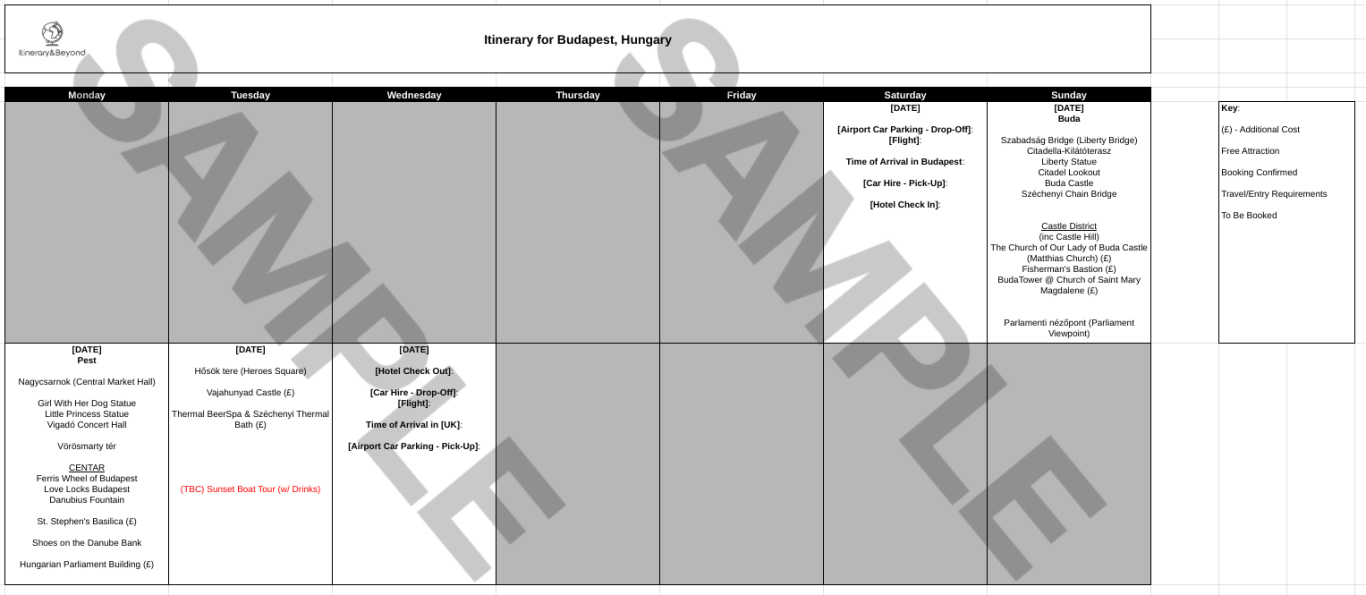 Personalised travel itinerary example: Day-by-day plan